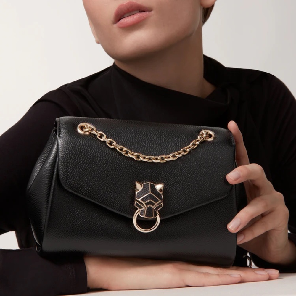 Cartier Mini Panthère Black Leather Chain Bag Purse Womens